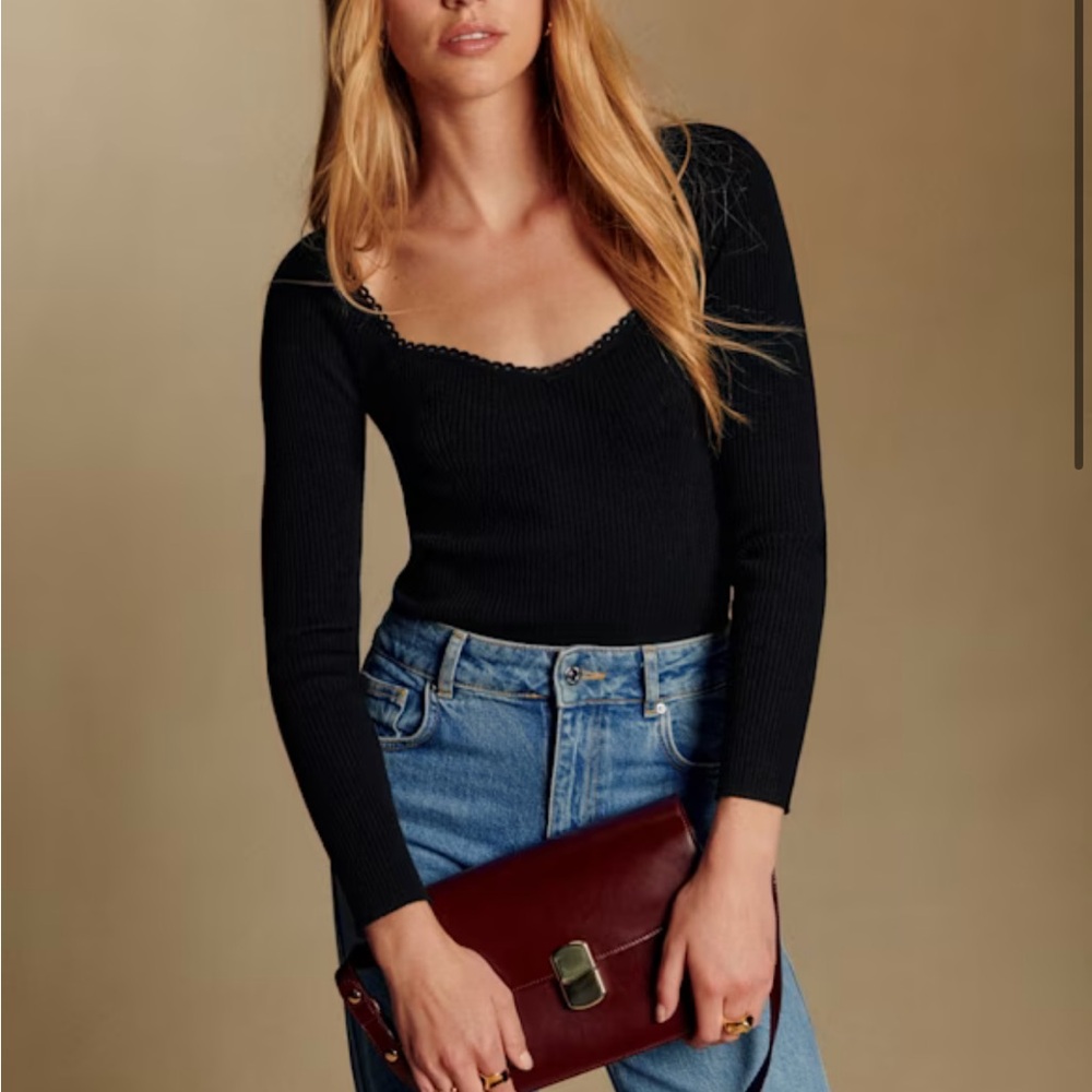 Sezane Black merino wool Maha Jumper